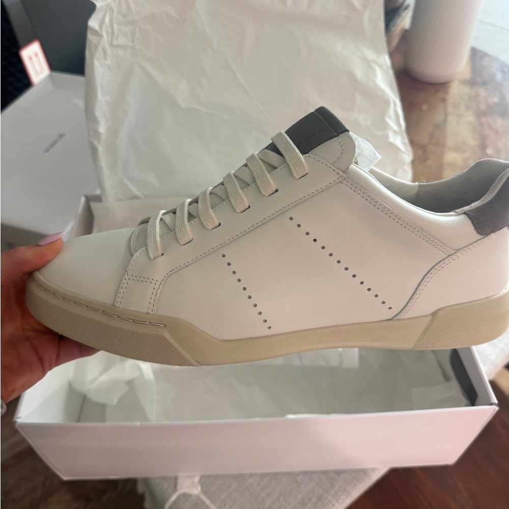Vince White and Gray Leather Sneakers